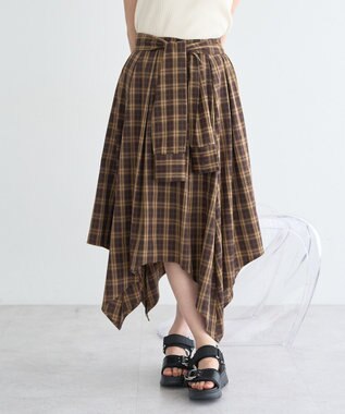 earth music&ecology イレヘムチェックシャツライクスカート Brown