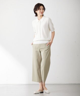 J.PRESS LADIES 【WEB限定カラーあり・セットアップ対応・洗える・撥水・防汚】コットンFITTYシャーク ワイド アンクル パンツ ライトグリーン系