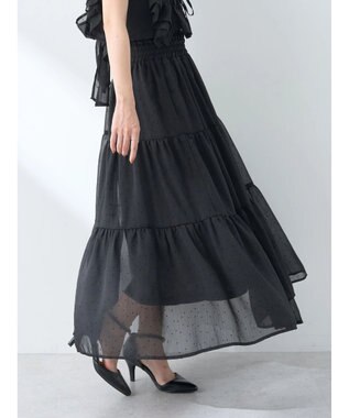 earth music&ecology フロッキードットシアーティアードスカート Black