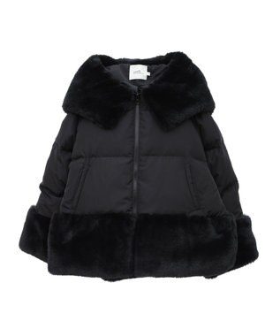 earth music&ecology フードファー中綿ショートコート ブラック