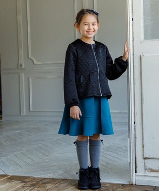 組曲 KIDS 【150-160㎝】ハートキルトジャガード アウター ブラック系