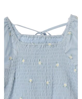 earth music&ecology フラワー刺繍ブラウス Blue