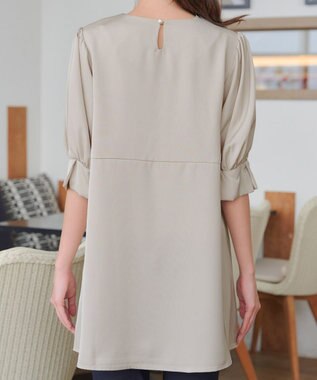 Tiaclasse 【洗える】パフスリーブ切替フレアチュニック グレージュ