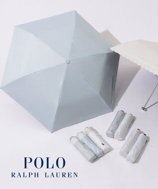 MOONBAT 【WEB限定/ 遮光率100％/遮熱/UV】POLO RALPH LAUREN（ポロ ラルフローレン）晴雨兼用日傘 ワンポイント ポロポニー ストライプ 折りたたみ傘 グレー