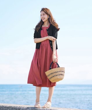 Tiaclasse 【洗える】麻調スクエアネックワンピース ピンク