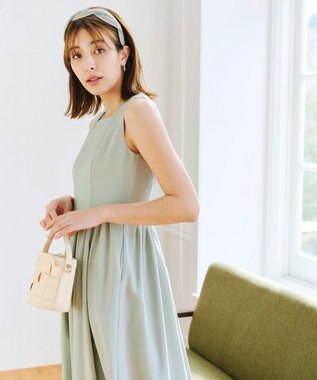 Tiaclasse 【洗える】麻調スクエアネックワンピース ミント