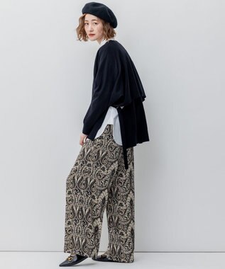 23区 【洗える】フレンチペイズリーサテン ワイドパンツ ブラック系5