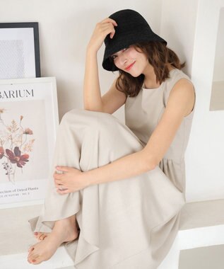 Tiaclasse 【洗える】麻調スクエアネックワンピース グレージュ