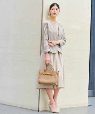 Tiaclasse 【洗える】麻調スクエアネックワンピース グレージュ