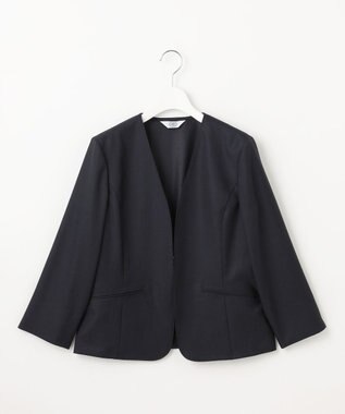 J.PRESS LADIES 【セットアップ対応・洗える・UVケア・吸水速乾】OXIJEWELストレッチ ノーカラー ジャケット ネイビー系