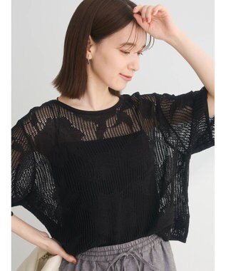 Green Parks 花柄メッシュニットプルオーバー Black