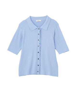 earth music&ecology ミニフリルポロカーディガン Blue