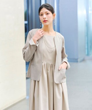 Tiaclasse 【洗える】麻調スクエアネックワンピース グレージュ