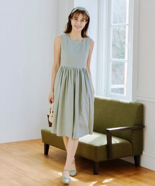 Tiaclasse 【洗える】麻調スクエアネックワンピース ミント