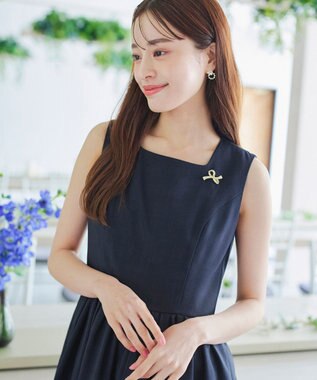 Tiaclasse 【洗える】麻調スクエアネックワンピース ネイビー