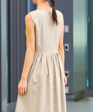 Tiaclasse 【洗える】麻調スクエアネックワンピース グレージュ