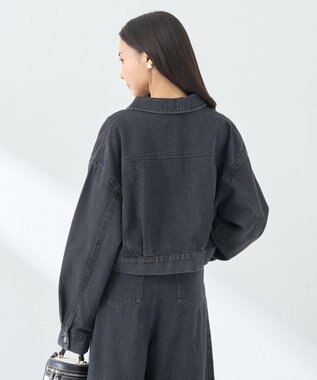 earth music&ecology フリンジロゴショート丈Ｇジャン Black