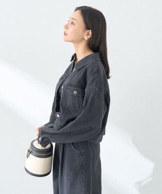 earth music&ecology フリンジロゴショート丈Ｇジャン Black