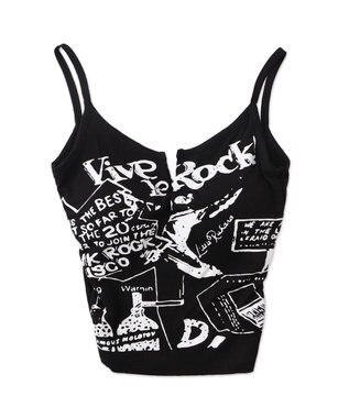 WEGO 【カップ付きインナー】グラフィックリブキャミソール ブラック