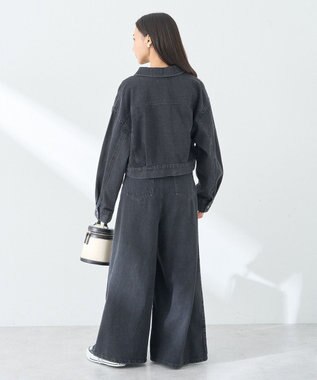 earth music&ecology フリンジロゴショート丈Ｇジャン Black