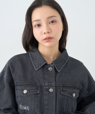 earth music&ecology フリンジロゴショート丈Ｇジャン Black