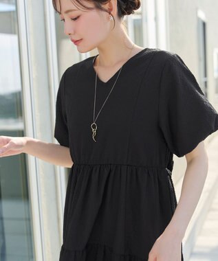 Tiaclasse リップルティアードワンピース ブラック