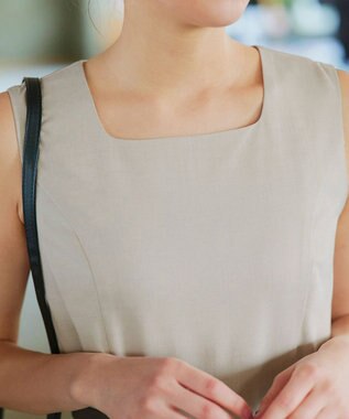 Tiaclasse 【洗える】麻調スクエアネックワンピース グレージュ