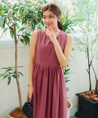 Tiaclasse 【洗える】麻調スクエアネックワンピース ピンク