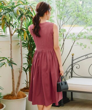 Tiaclasse 【洗える】麻調スクエアネックワンピース ピンク