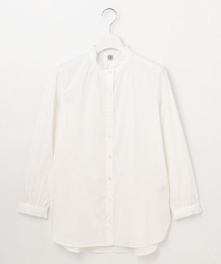 J.PRESS LADIES L 【洗える】BEZ ストライプ フリルネック ブラウス ホワイト系1