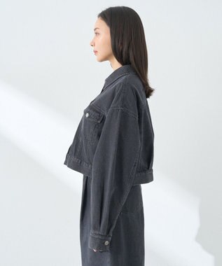 earth music&ecology フリンジロゴショート丈Ｇジャン Black