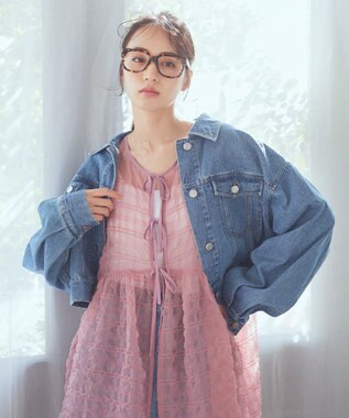 earth music&ecology フリンジロゴショート丈Ｇジャン Indigo