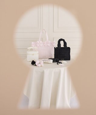 Maison de FLEUR ツイードフリルハンドルスクエアトートバッグ Black