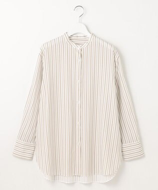 自由区 L 【洗える】SOMELOSバンドカラー ブラウス ブラウンストライプ