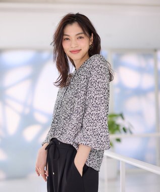 ANY 【洗濯機可能】とろみギャザーブラウス 花柄