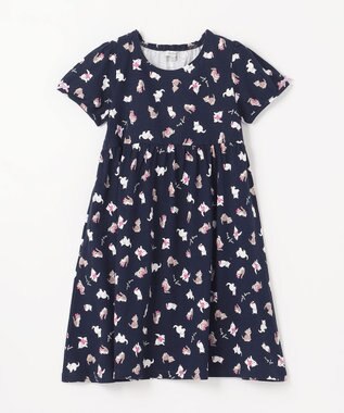 ANY KIDS カットソー サマー ワンピース ネイビー×ネコ
