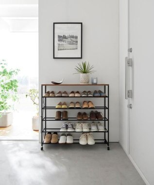 tower 天板付きシューズラック タワー 5段 キャスター付 W90 ブラック ブラック