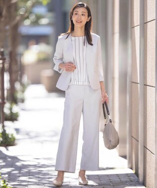 J.PRESS LADIES 【セットアップ対応・洗える・UVケア・速乾】 OXIJEWELストレッチ ノーカラー ジャケット シルバー系