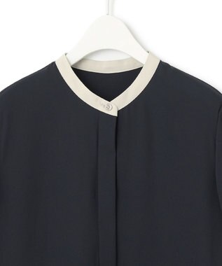 ICB 【接触冷感・UVケア・速乾・洗える】BackSatinAmunzen バンドカラーチュニックブラウス ネイビー系