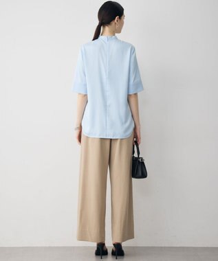 ICB 【先行予約】ストレッチシルキーツイル タイブラウス スカイブルー