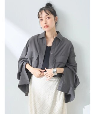 earth music&ecology ビッグポケットショートシャツ Charcoal Gray