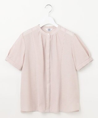 J.PRESS LADIES S 【洗える】ドビー強撚ストライプ 前開き ブラウス ピンク系1