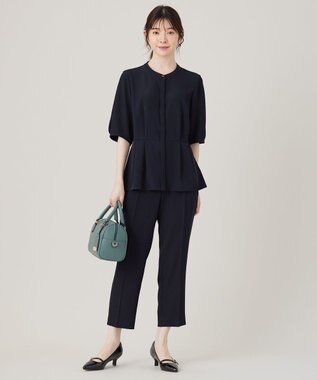 ANY SIS 【接触冷感・UVカット・速乾】コンフォートビューティサテン ブラウス ネイビー系