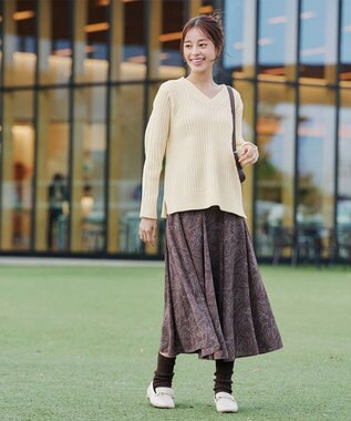 Tiaclasse 【洗える】フラワープリントスカート ブラウン