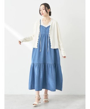 earth music&ecology デニムバックレースアップワンピース Light Indigo