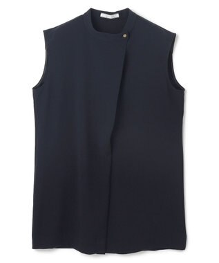 BEIGE， 【洗える】FLEUR / フロントボタンノースリーブブラウス Navy