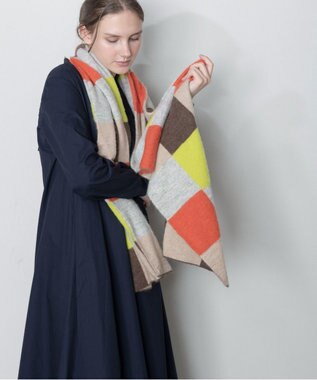 TRICOTE BLOCK CHECK SHAGGY SCARF／ブロックチェックシャギーマフラー 52YELLOW