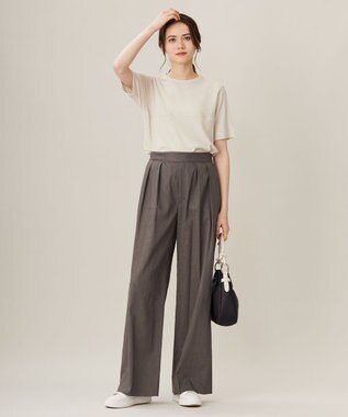 自由区 【セットアップ対応・洗える】リネンビスコースストレッチワイド パンツ スレート