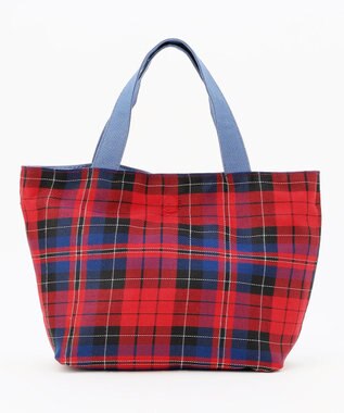 J.PRESS LADIES 【完全受注生産】ポーチ付き キャンバス ミニトートバッグ ダルブルー×レッドチェック系