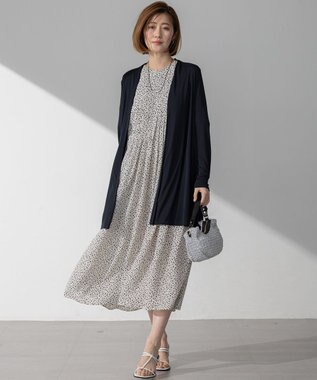 23区 L 【接触冷感/吸水速乾/洗える】ペインティングプリント ワンピース ベージュプリント